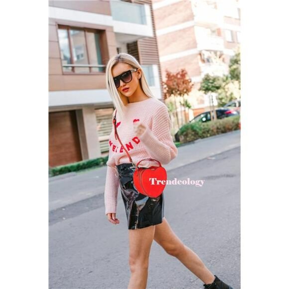 Cute Heart Shape Girls Womens Vegan Leather Small Handle Satchel Crossbody Purse - Picture 2 of 8